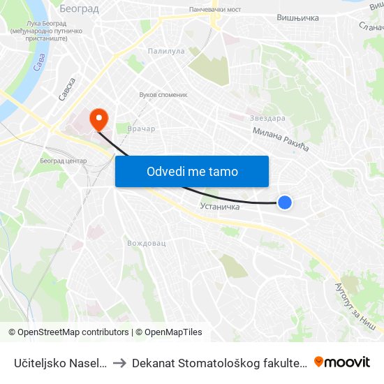 Učiteljsko Naselje to Dekanat Stomatološkog fakulteta map