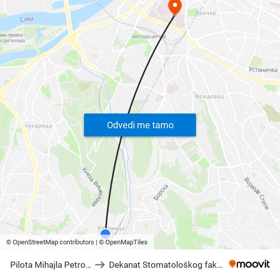 Pilota Mihajla Petrovića to Dekanat Stomatološkog fakulteta map