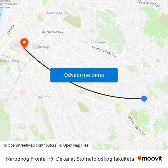 Narodnog Fronta to Dekanat Stomatološkog fakulteta map