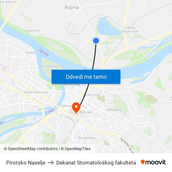 Pirotsko Naselje to Dekanat Stomatološkog fakulteta map