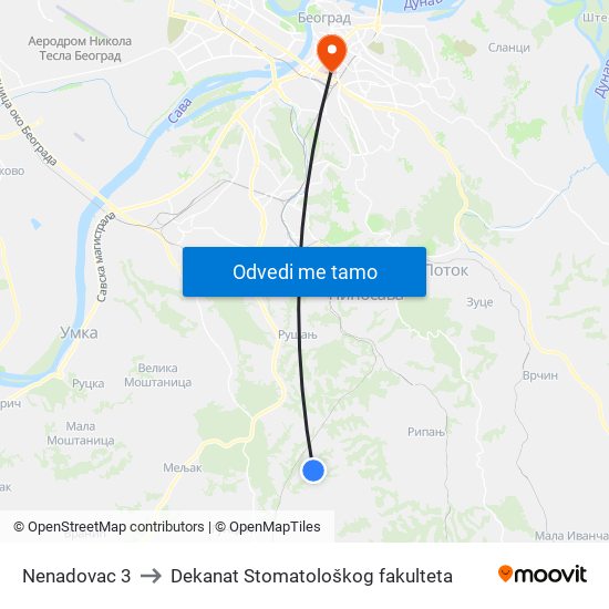 Nenadovac 3 to Dekanat Stomatološkog fakulteta map