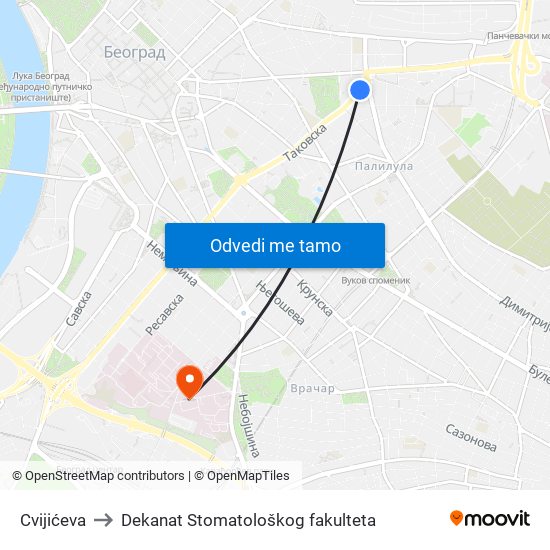 Cvijićeva to Dekanat Stomatološkog fakulteta map