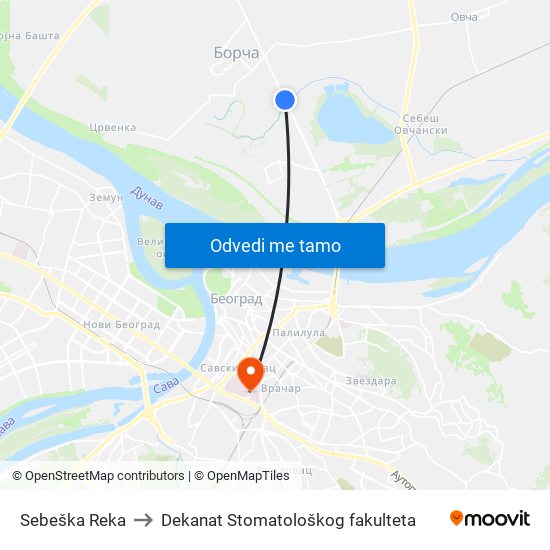 Sebeška Reka to Dekanat Stomatološkog fakulteta map