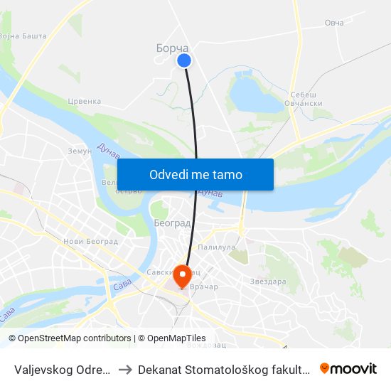 Valjevskog Odreda to Dekanat Stomatološkog fakulteta map