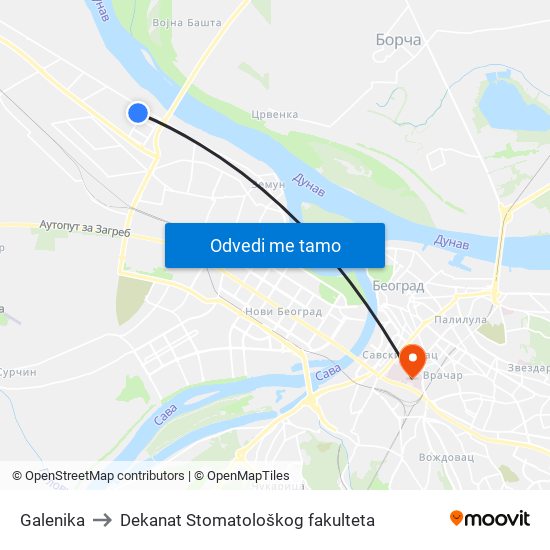 Galenika to Dekanat Stomatološkog fakulteta map