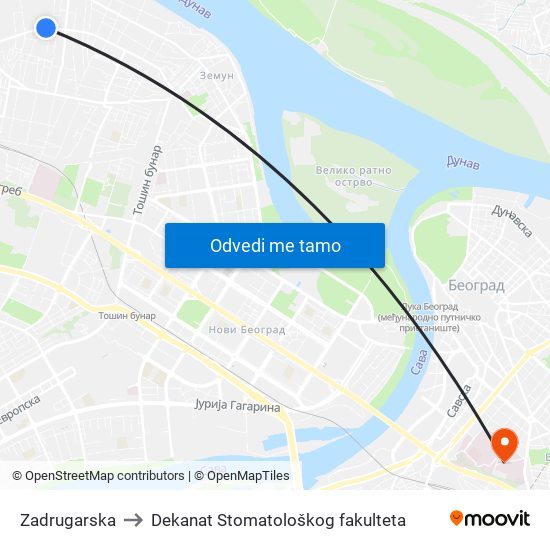 Zadrugarska to Dekanat Stomatološkog fakulteta map