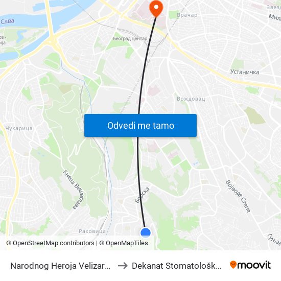 Narodnog Heroja Velizara Stankovića to Dekanat Stomatološkog fakulteta map