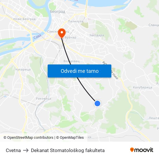 Cvetna to Dekanat Stomatološkog fakulteta map