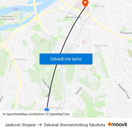 Janković Stojana to Dekanat Stomatološkog fakulteta map