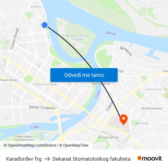 Karađorđev Trg to Dekanat Stomatološkog fakulteta map