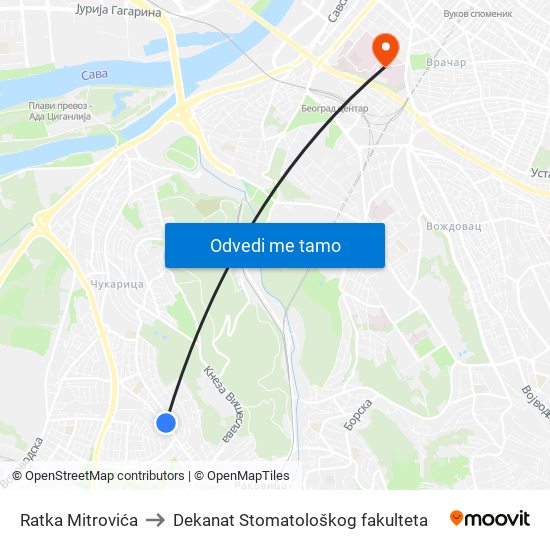 Ratka Mitrovića to Dekanat Stomatološkog fakulteta map