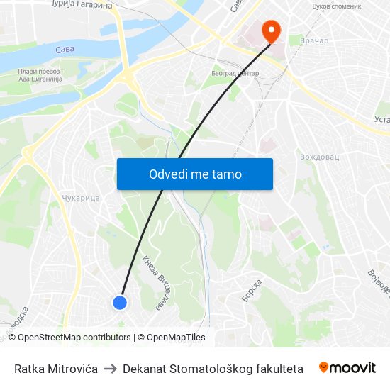 Ratka Mitrovića to Dekanat Stomatološkog fakulteta map