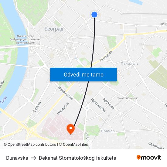 Dunavska to Dekanat Stomatološkog fakulteta map