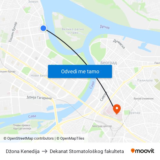 Džona Kenedija to Dekanat Stomatološkog fakulteta map