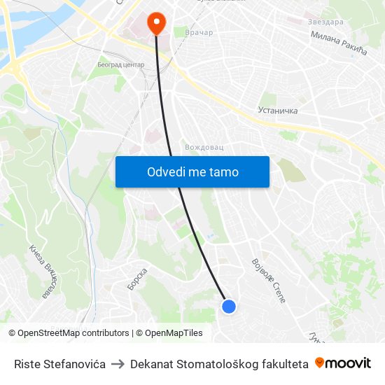 Riste Stefanovića to Dekanat Stomatološkog fakulteta map