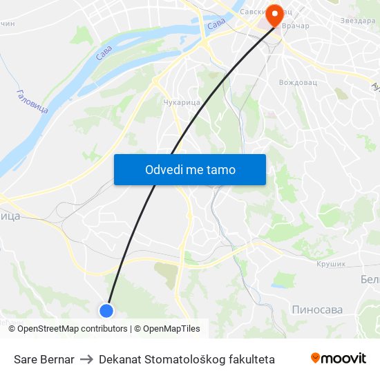 Sare Bernar to Dekanat Stomatološkog fakulteta map