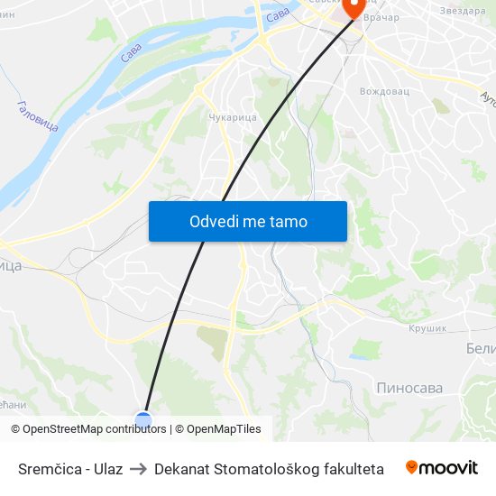 Sremčica - Ulaz to Dekanat Stomatološkog fakulteta map