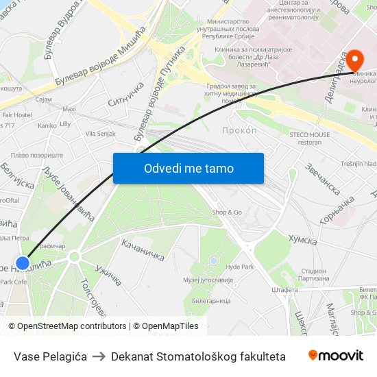 Vase Pelagića to Dekanat Stomatološkog fakulteta map