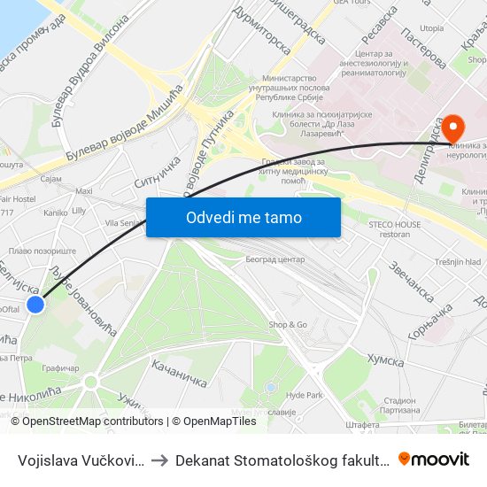 Vojislava Vučkovića to Dekanat Stomatološkog fakulteta map