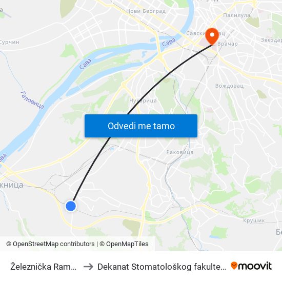 Železnička Rampa to Dekanat Stomatološkog fakulteta map