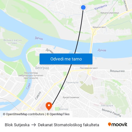 Blok Sutjeska to Dekanat Stomatološkog fakulteta map