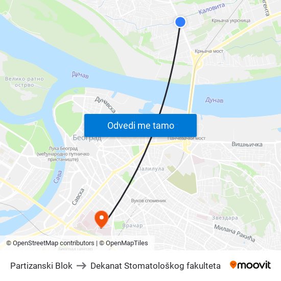 Partizanski Blok to Dekanat Stomatološkog fakulteta map