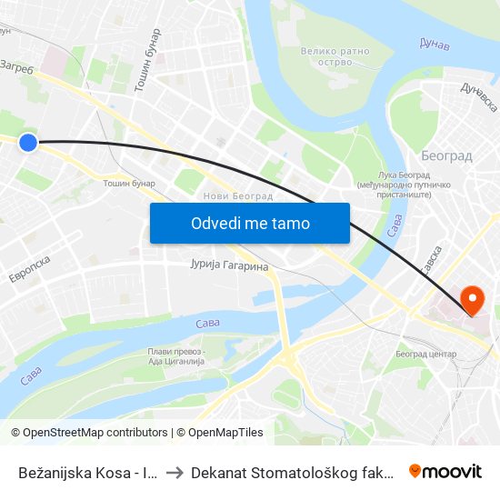Bežanijska Kosa - Izlaz to Dekanat Stomatološkog fakulteta map