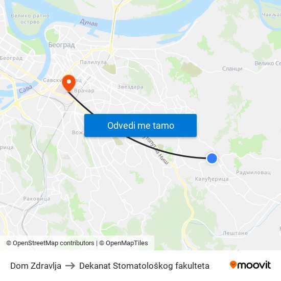 Dom Zdravlja to Dekanat Stomatološkog fakulteta map