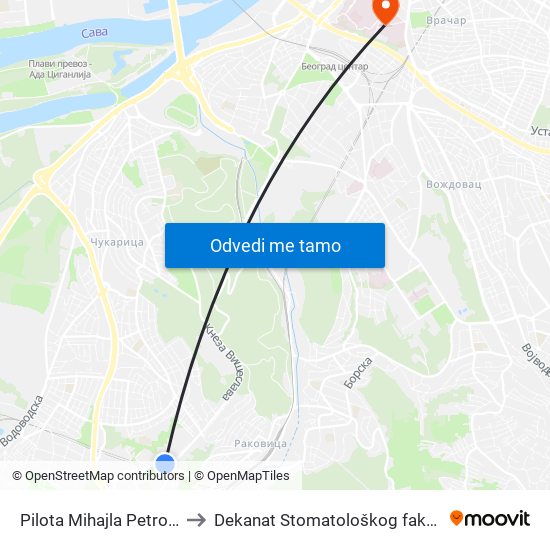 Pilota Mihajla Petrovića to Dekanat Stomatološkog fakulteta map