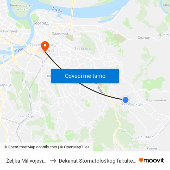 Željka Milivojevića to Dekanat Stomatološkog fakulteta map