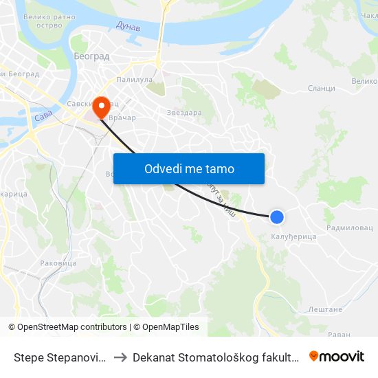 Stepe Stepanovića to Dekanat Stomatološkog fakulteta map