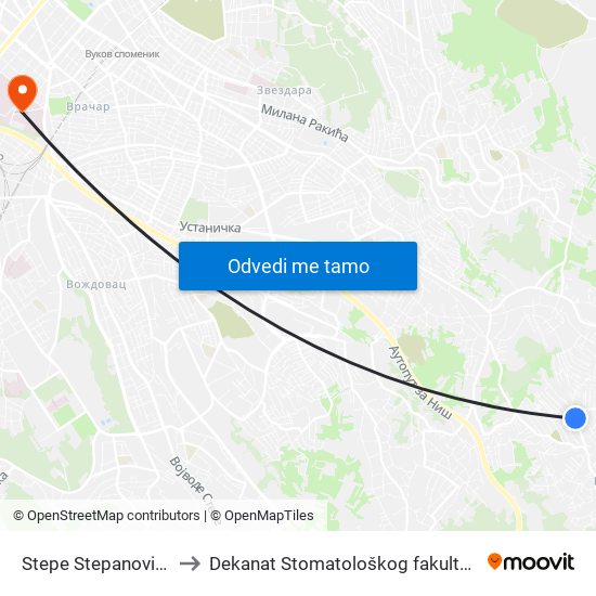 Stepe Stepanovića to Dekanat Stomatološkog fakulteta map