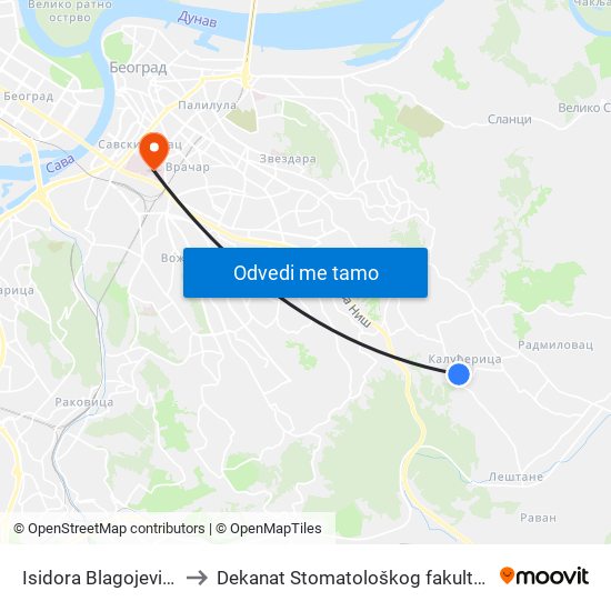 Isidora Blagojevića to Dekanat Stomatološkog fakulteta map