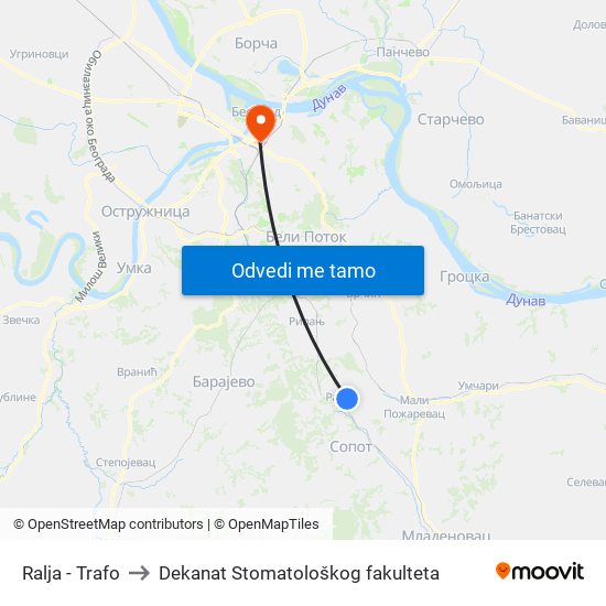 Ralja - Trafo to Dekanat Stomatološkog fakulteta map