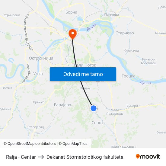 Ralja - Centar to Dekanat Stomatološkog fakulteta map