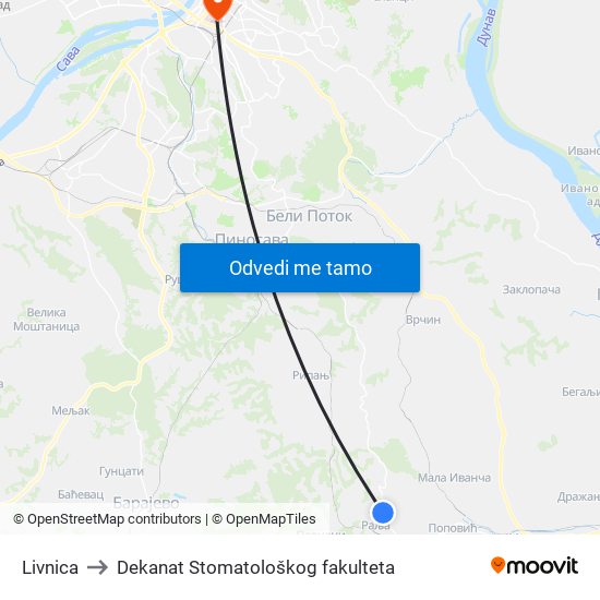 Livnica to Dekanat Stomatološkog fakulteta map