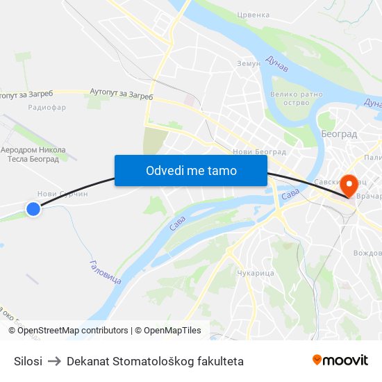 Silosi to Dekanat Stomatološkog fakulteta map