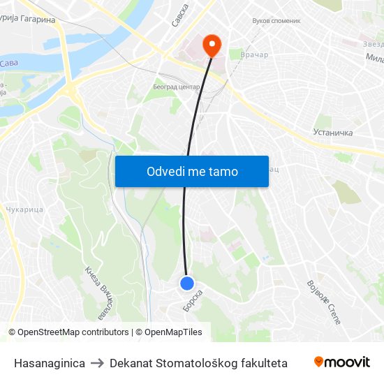 Hasanaginica to Dekanat Stomatološkog fakulteta map