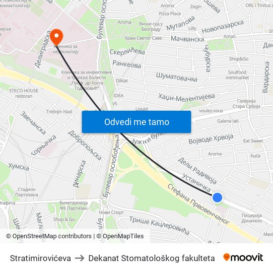 Stratimirovićeva to Dekanat Stomatološkog fakulteta map