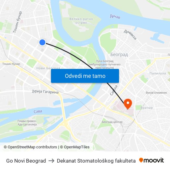 Go Novi Beograd to Dekanat Stomatološkog fakulteta map