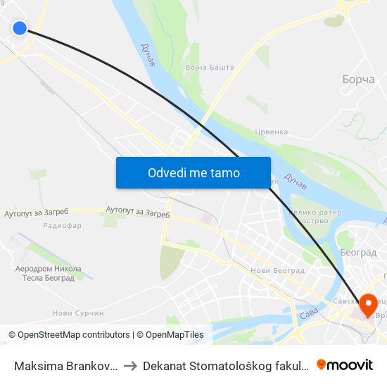 Maksima Brankovića to Dekanat Stomatološkog fakulteta map