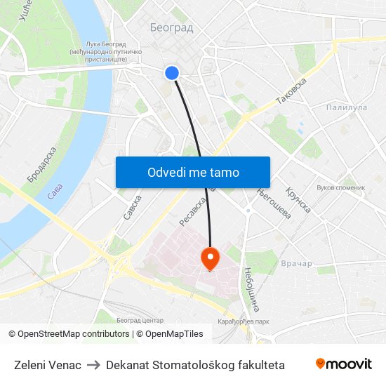 Zeleni Venac to Dekanat Stomatološkog fakulteta map