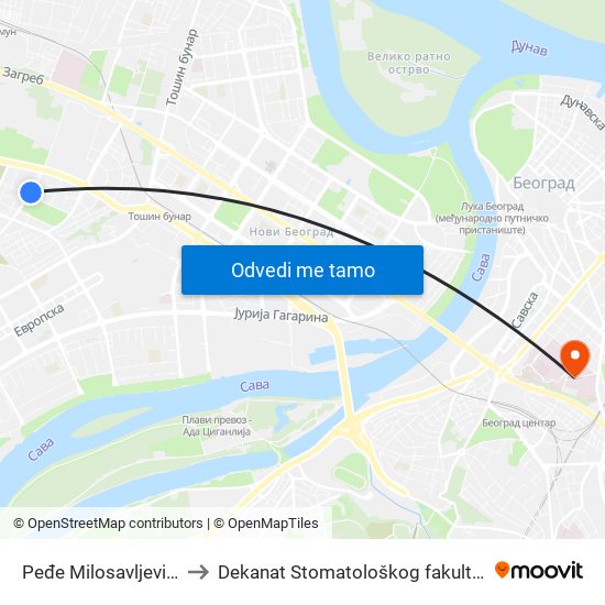 Peđe Milosavljevića to Dekanat Stomatološkog fakulteta map