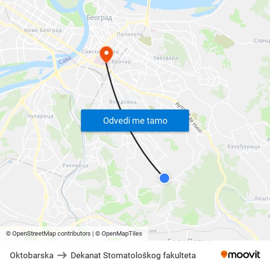 Oktobarska to Dekanat Stomatološkog fakulteta map