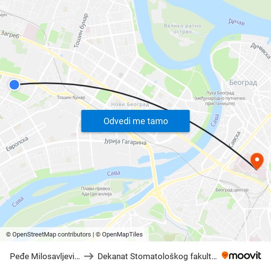 Peđe Milosavljevića to Dekanat Stomatološkog fakulteta map