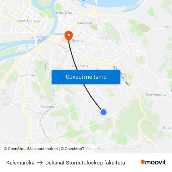 Kalemarska to Dekanat Stomatološkog fakulteta map