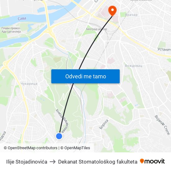 Ilije Stojadinovića to Dekanat Stomatološkog fakulteta map