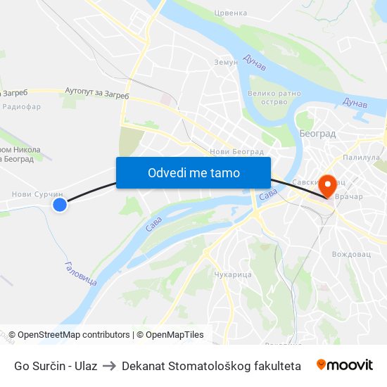 Go Surčin - Ulaz to Dekanat Stomatološkog fakulteta map