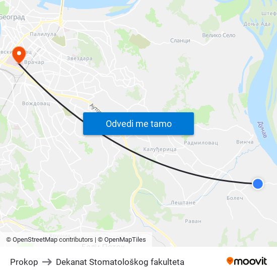 Prokop to Dekanat Stomatološkog fakulteta map