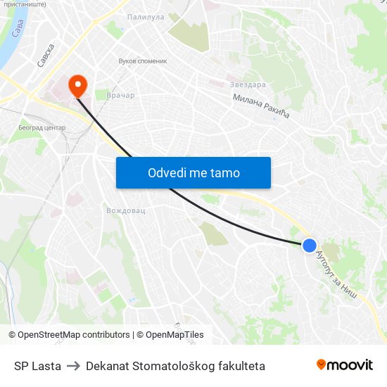 SP Lasta to Dekanat Stomatološkog fakulteta map